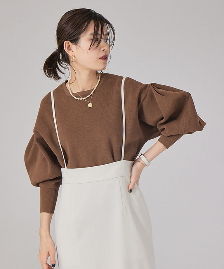 Rouge vif「【セットアップ対応】ボリュームスリーブストレッチニットプルオーバー」|ニット・セーター|ブラウン