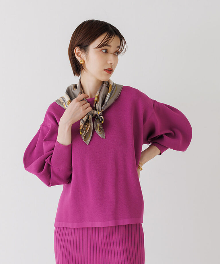 Rouge vif「【セットアップ対応】ボリュームスリーブストレッチニットプルオーバー」|ニット・セーター|パープル