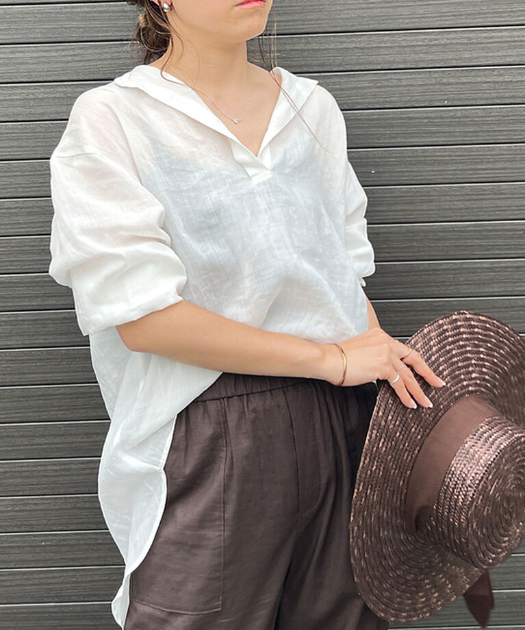 Rouge vif「麻バックスリットVネックシャツ」|シャツ・ブラウス|ホワイト