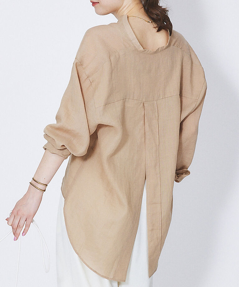 Rouge vif「麻バックスリットVネックシャツ」|シャツ・ブラウス|ベージュ