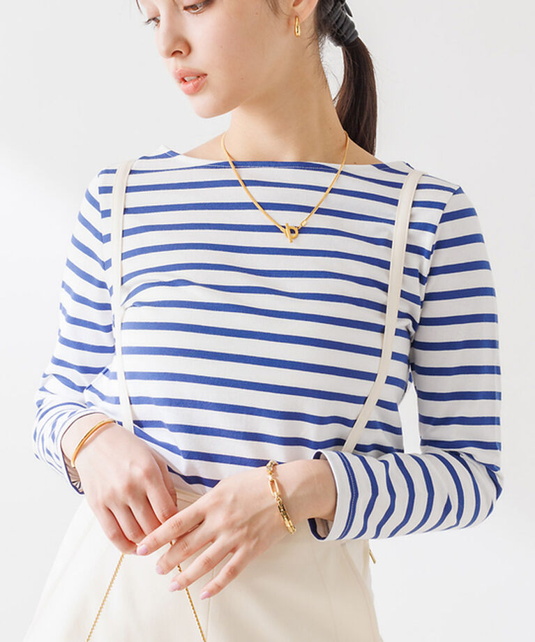 Rouge vif「バックVボーダー ロンT」|Tシャツ・カットソー|ブルー