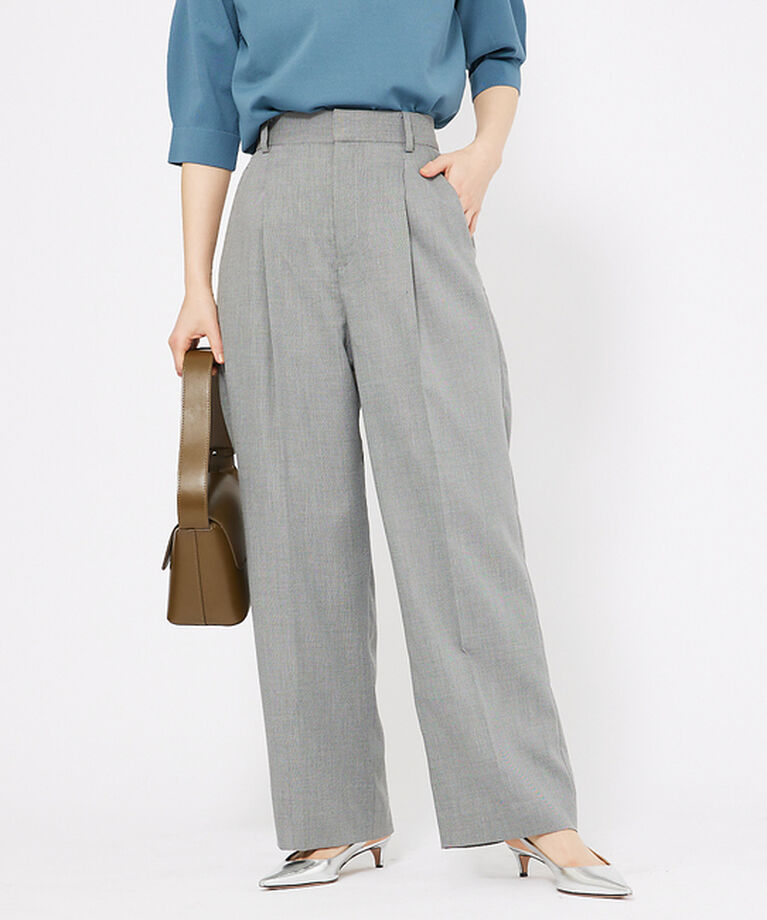qualite「シャークスキンストレートパンツ」|スラックス|グレー