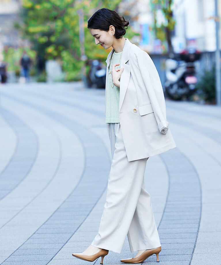 qualite「シャークスキンストレートパンツ」|スラックス|