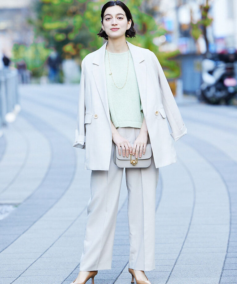 qualite「シャークスキンストレートパンツ」|スラックス|