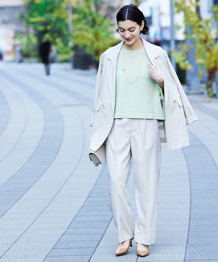 qualite「シャークスキンストレートパンツ」|スラックス|