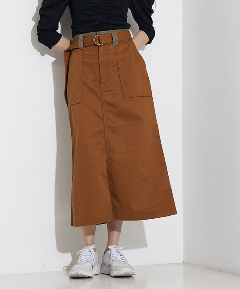 NOMINE「【Dickiesコラボ 別注】ウエスト配色 ベルトチノロングスカート」|スカート|キャメル