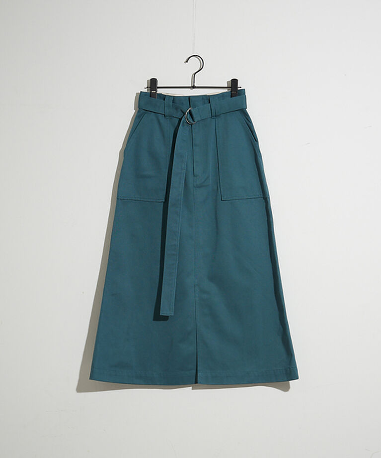 NOMINE「【Dickiesコラボ 別注】ウエスト配色 ベルトチノロングスカート」|スカート|グリーン