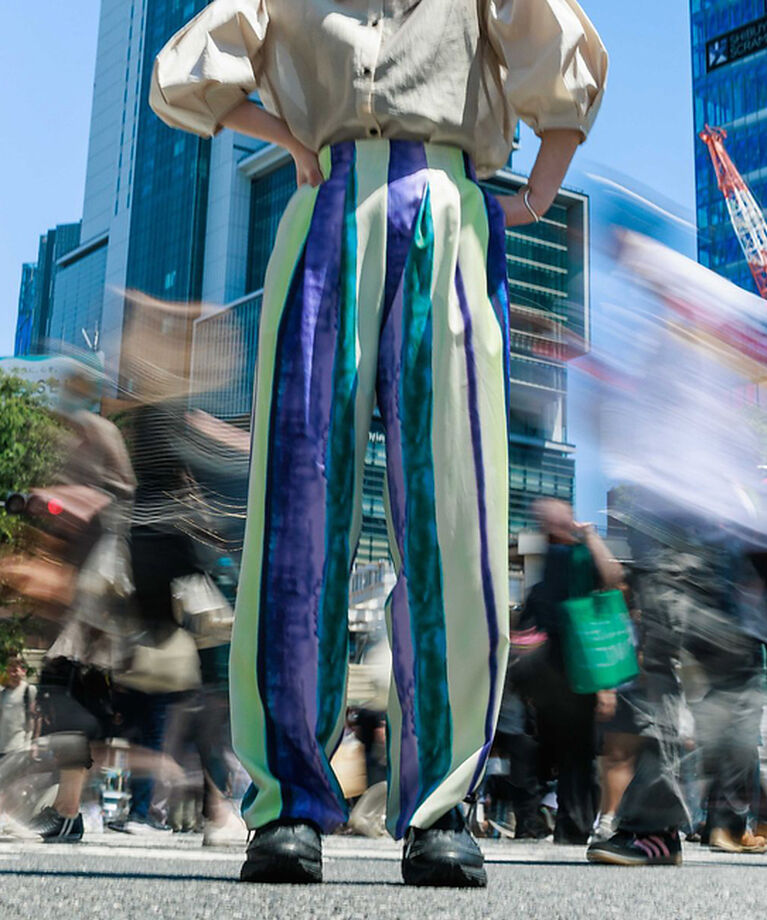 NOMINE「オリジナル柄 ストライプ タックパンツ」|その他|パープル