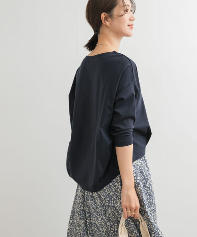 URBAN RESEARCH DOORS「DOORS コットンバックタック7分袖プルオーバー」|Tシャツ・カットソー|NAVY