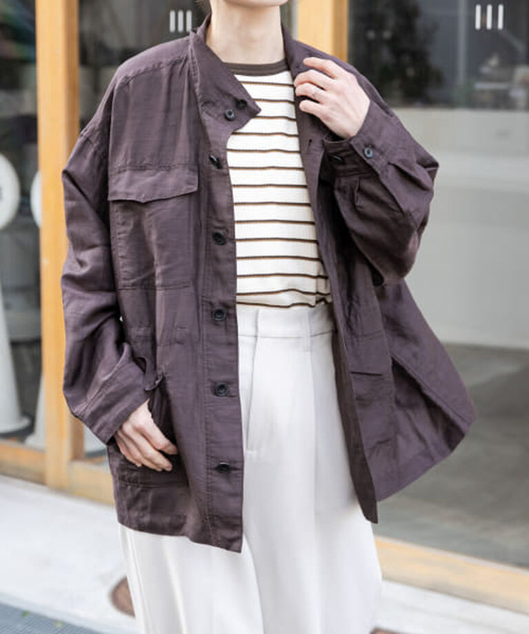 URBAN RESEARCH DOORS「DOORS FORK&SPOON　リネン混シャツブルゾン」|ブルゾン・スタジャン|BROWN
