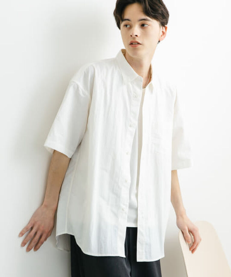SENSE OF PLACE by URBAN RESEARCH「SENSE OF PLACE ナイロンレギュラーカラールーズショートスリーブシャツ」|シャツ・ブラウス|WHITE