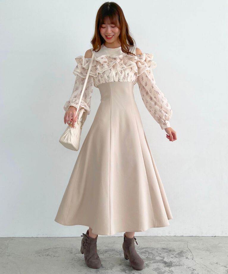  「ウエストきゅっとミルフィーユワンピ」|ワンピース|