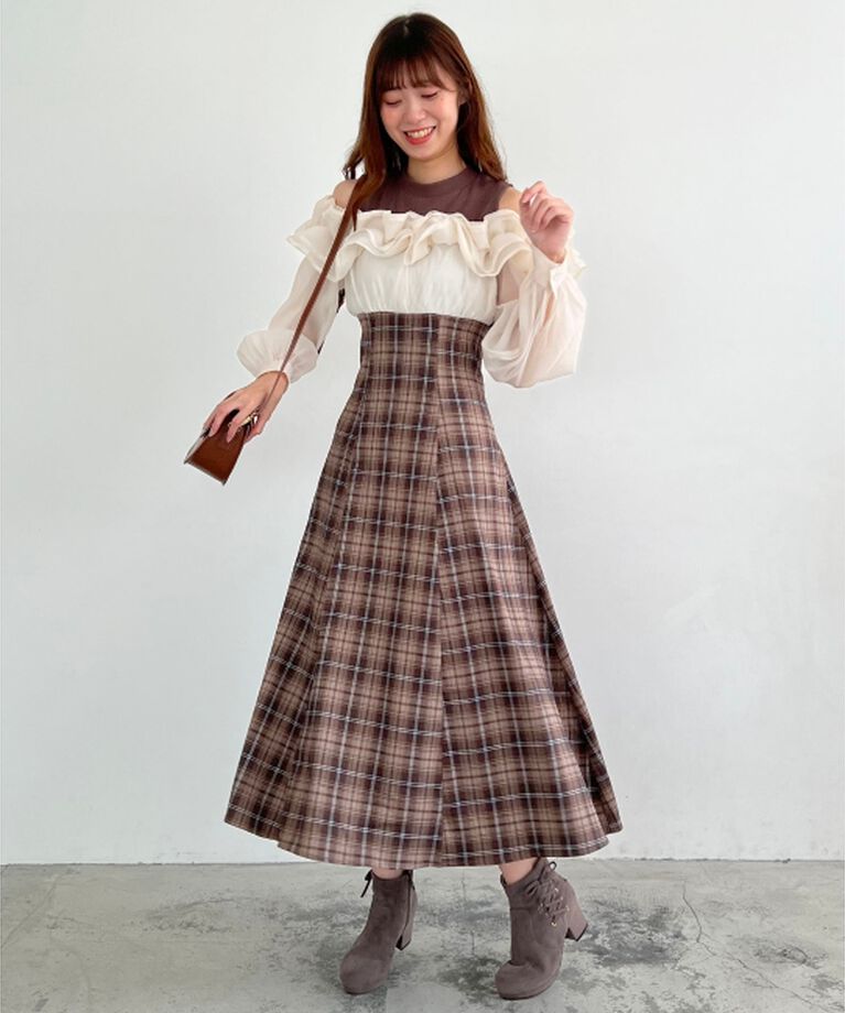  「ウエストきゅっとミルフィーユワンピ」|ワンピース|