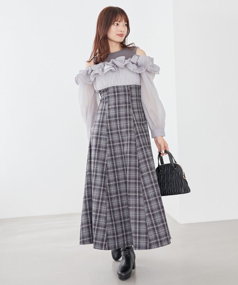  「ウエストきゅっとミルフィーユワンピ」|ワンピース|