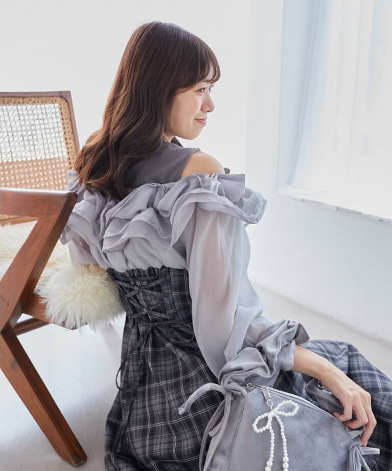  「ウエストきゅっとミルフィーユワンピ」|ワンピース|ブラック柄