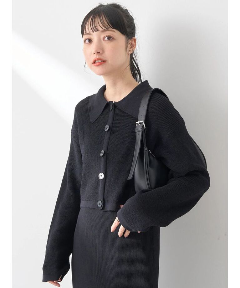 earth music&ecology「SET2点襟付きカーディガン+ニットワンピース」|ワンピース|