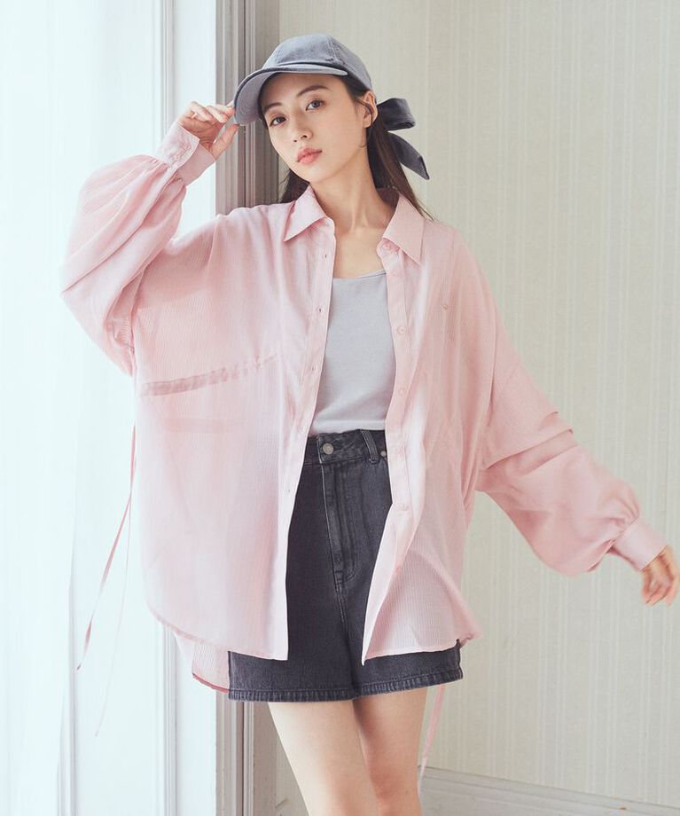 earth music&ecology「ウエストドロストシアーシャツ」|シャツ・ブラウス|Pink