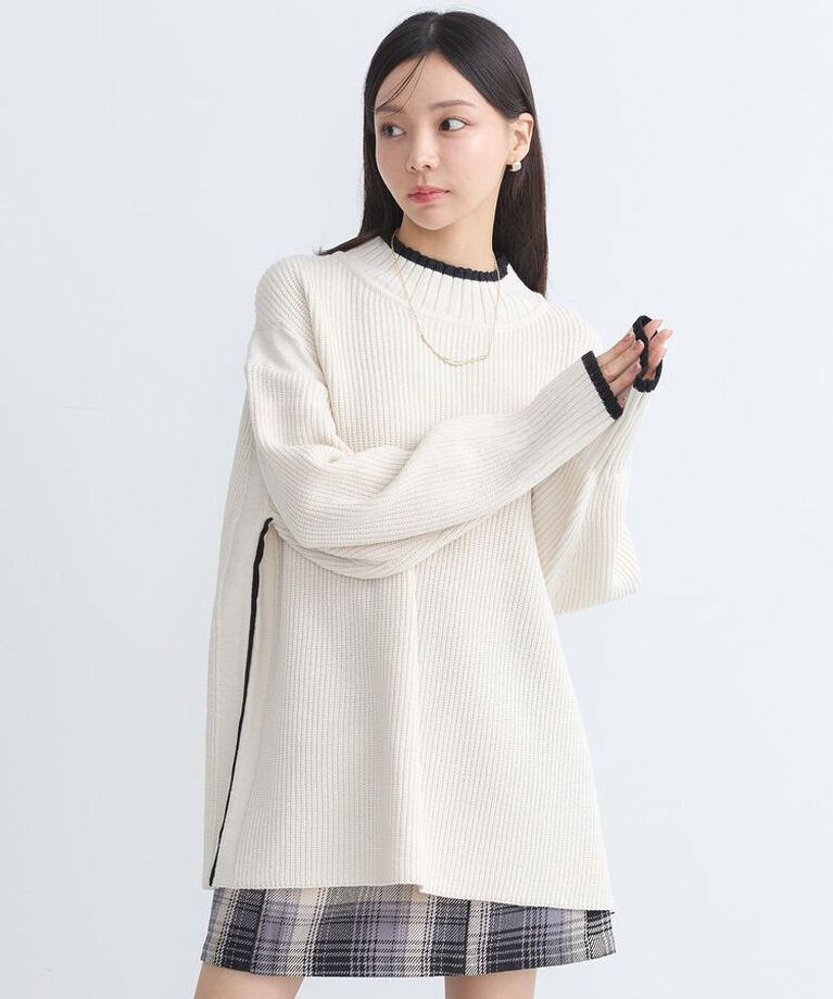 earth music&ecology「ライン入りハイネックニットチュニック」|チュニック|Ivory