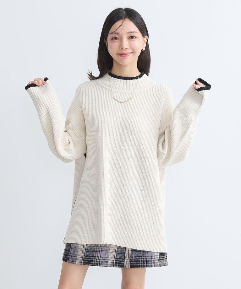earth music&ecology「ライン入りハイネックニットチュニック」|チュニック|