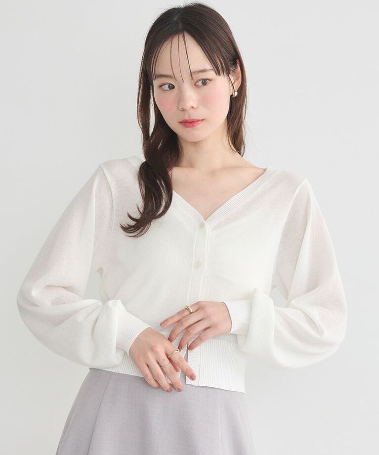 earth music&ecology「シアーラメVネックカーディガン」|カーディガン|Off White