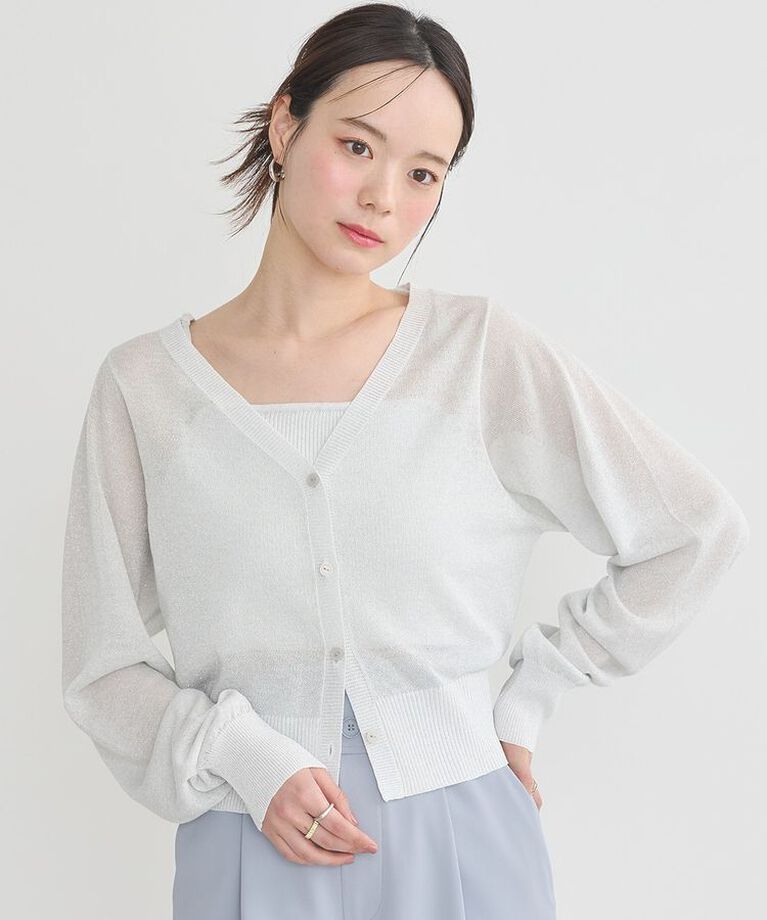 earth music&ecology「シアーラメVネックカーディガン」|カーディガン|Light Gray