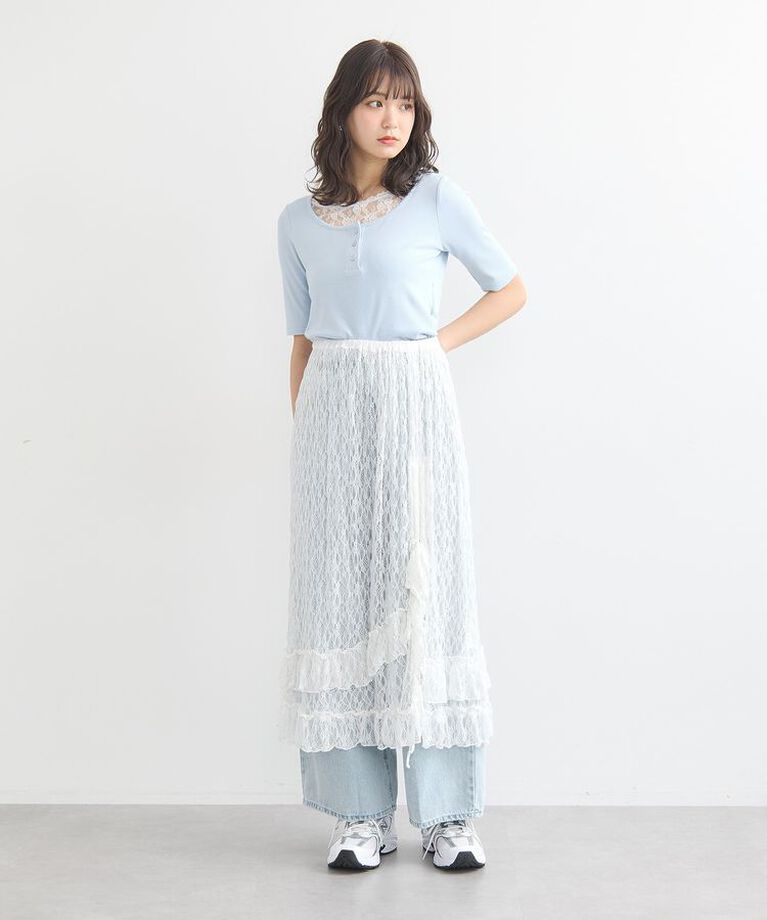 earth music&ecology「レースレイヤードリブプルオーバー」|Tシャツ・カットソー|