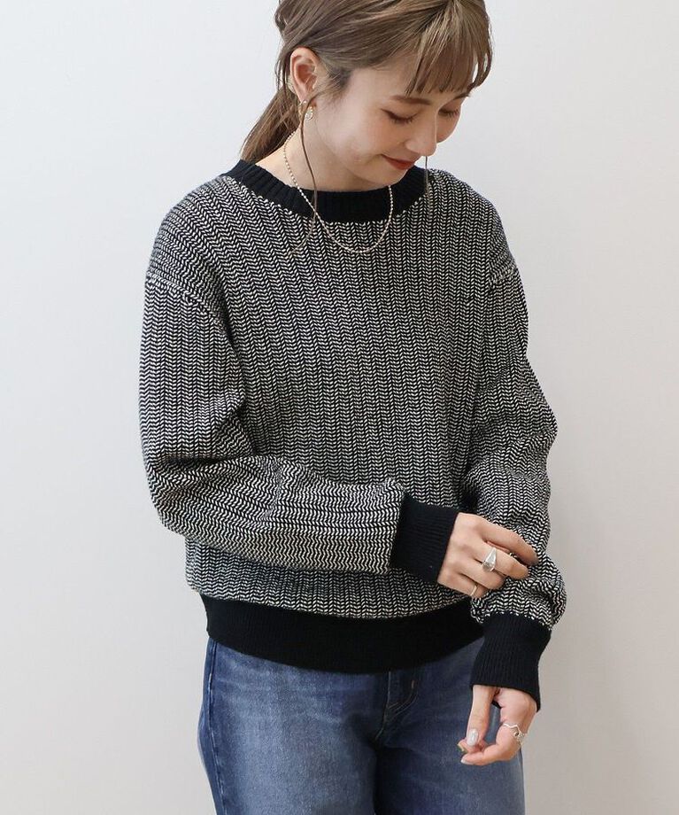 AMERICAN HOLIC「バイパチヘリンボン編みニットプルオーバー」|ニット・セーター|Black