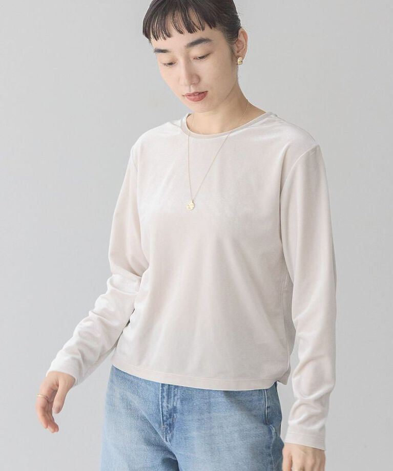 AMERICAN HOLIC「ベロアクルーネックカットプルオーバー」|Tシャツ・カットソー|Gray Beige