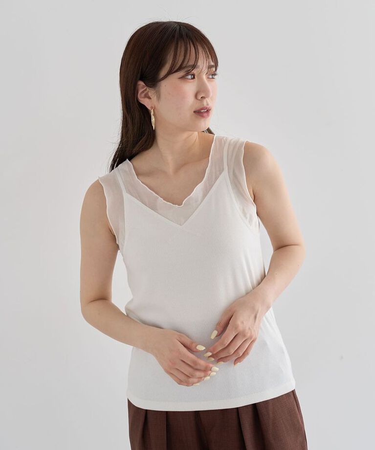 Green Parks「・SUGAR SPOON シアー切替タンクトップ」|インナー|Off White