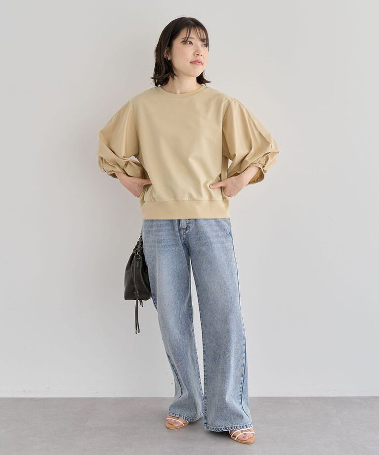 Green Parks「2WAY7分袖タック裾ZIPプルオーバー」|Tシャツ・カットソー|