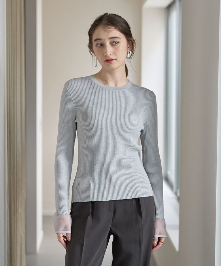 YECCA VECCA「袖口シアーリブニット」|ニット・セーター|Light Gray