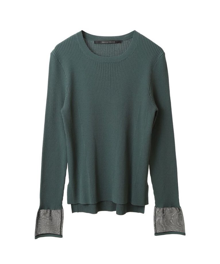 YECCA VECCA「袖口シアーリブニット」|ニット・セーター|Dark Green