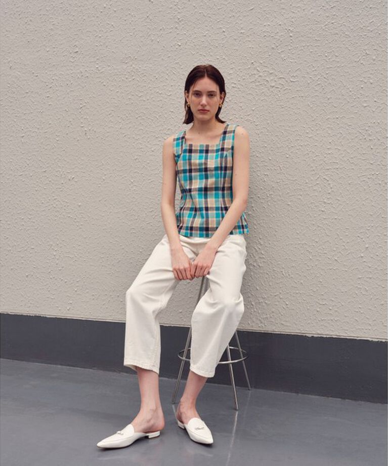 allureville「【セットアップ対応可能】チェックスクエアスリーブレスプルオーバー」|シャツ・ブラウス|
