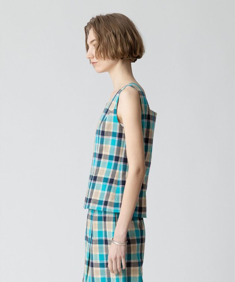 allureville「【セットアップ対応可能】チェックスクエアスリーブレスプルオーバー」|シャツ・ブラウス|