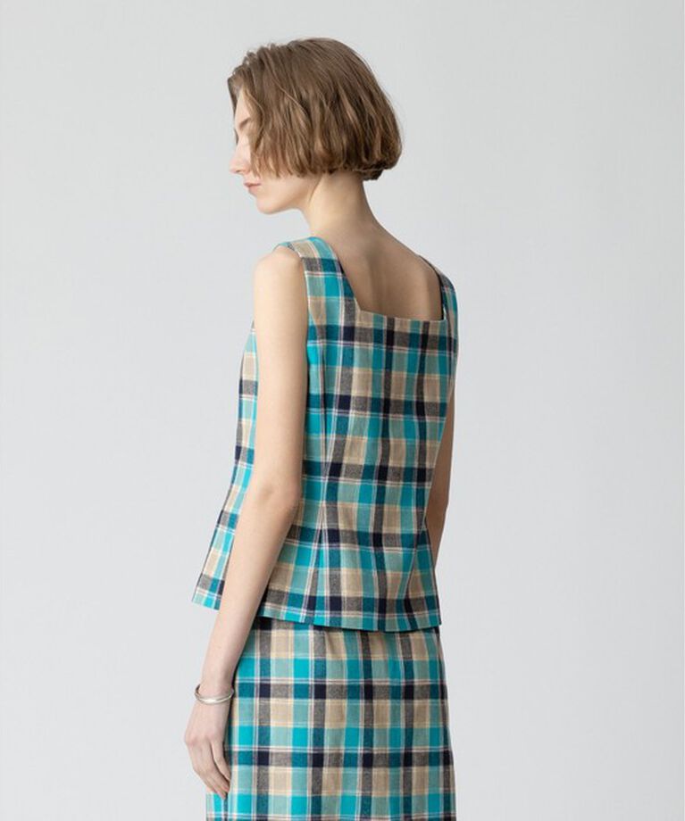 allureville「【セットアップ対応可能】チェックスクエアスリーブレスプルオーバー」|シャツ・ブラウス|
