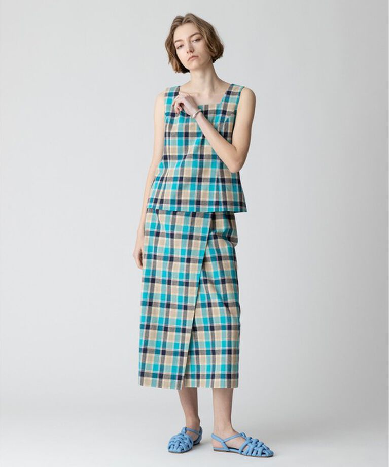 allureville「【セットアップ対応可能】チェックスクエアスリーブレスプルオーバー」|シャツ・ブラウス|