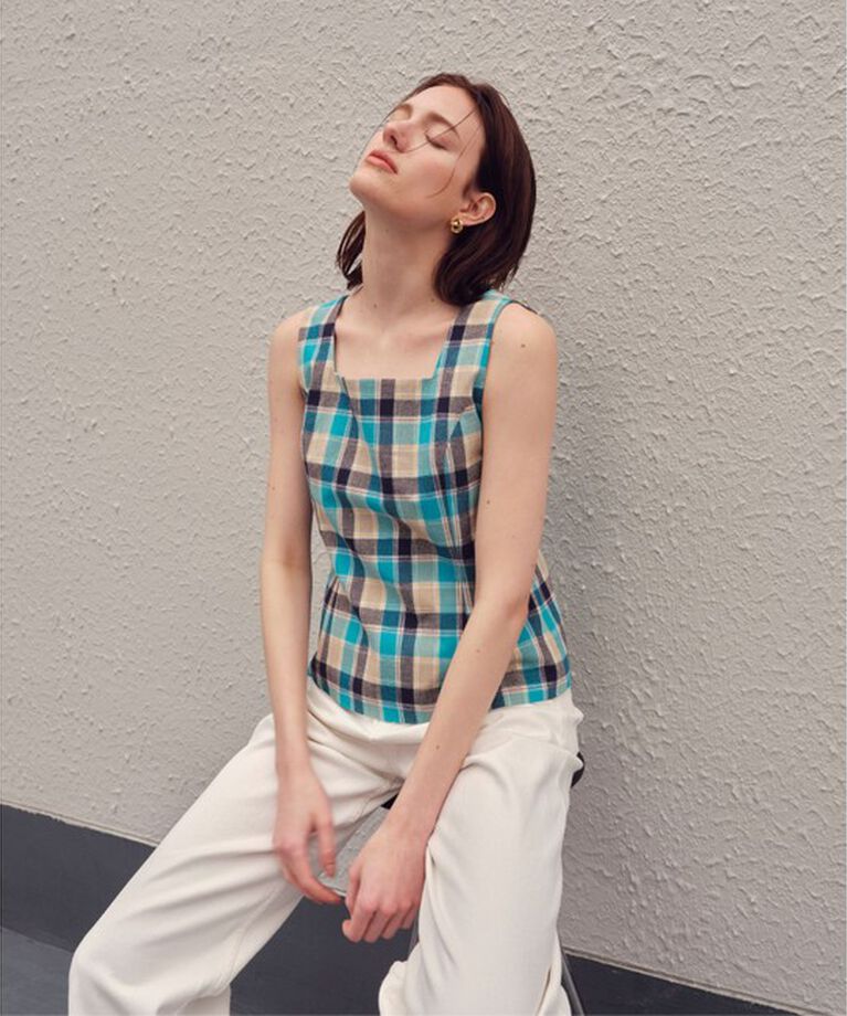 allureville「【セットアップ対応可能】チェックスクエアスリーブレスプルオーバー」|シャツ・ブラウス|