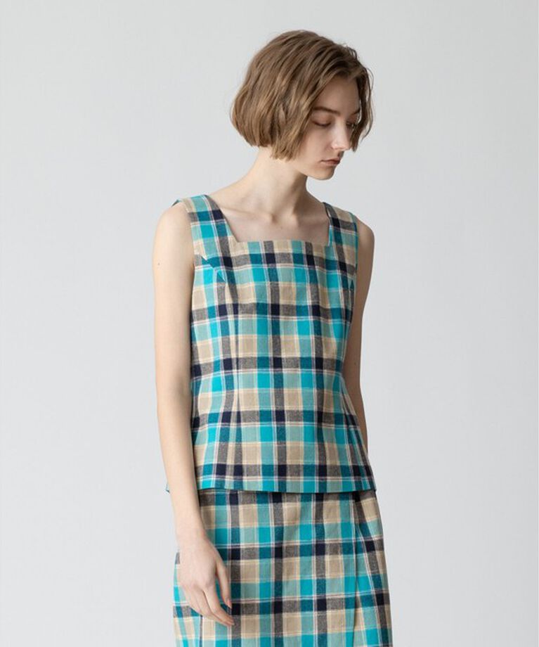 allureville「【セットアップ対応可能】チェックスクエアスリーブレスプルオーバー」|シャツ・ブラウス|