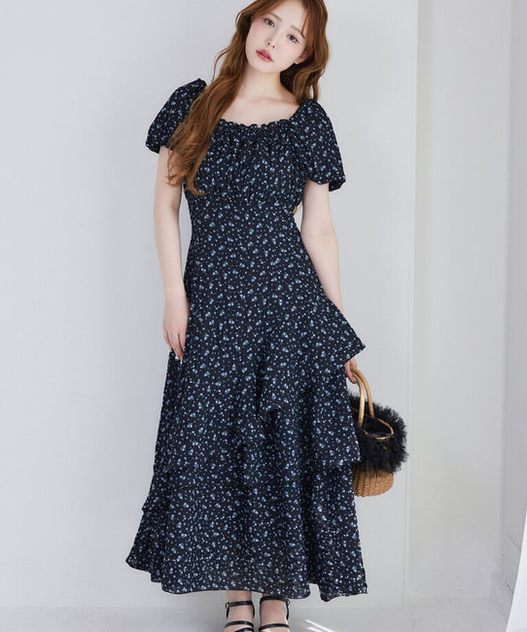  「【Black collection】イレヘムティアードロングワンピース」|ワンピース|