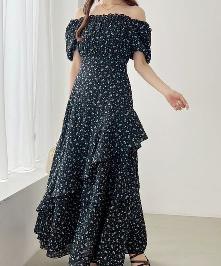  「【Black collection】イレヘムティアードロングワンピース」|ワンピース|