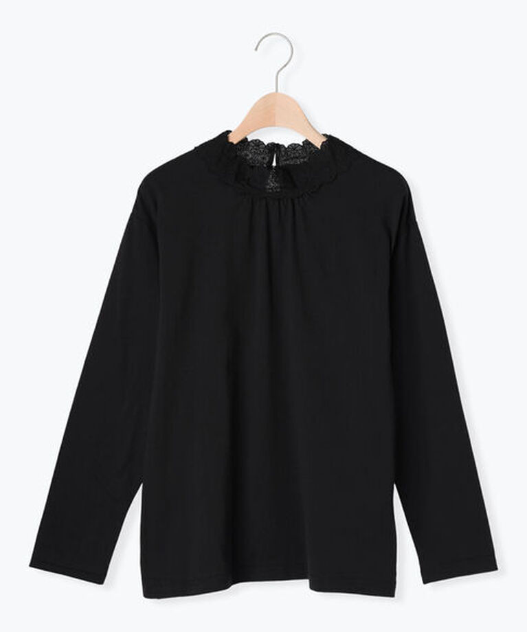 Samansa Mos2「【保湿加工】襟レースギャザーカットソー」|Tシャツ・カットソー|ブラック
