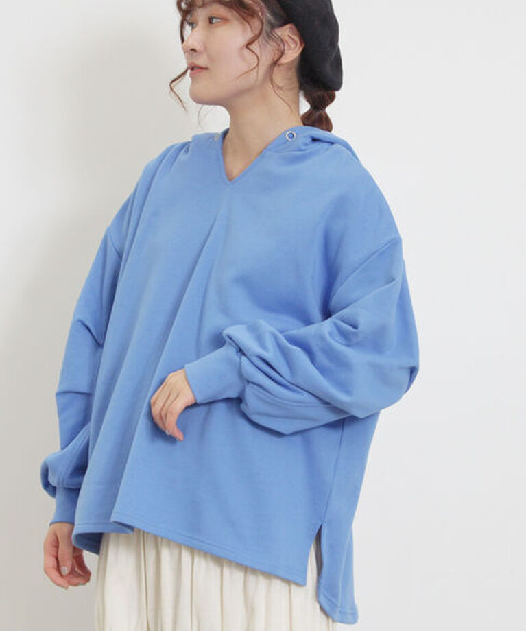 Samansa Mos2「袖タックスキッパーフーディー」|Tシャツ・カットソー|ブルー