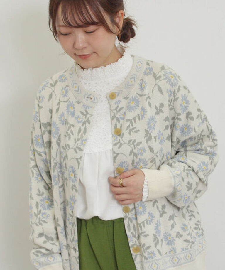 Samansa Mos2「花柄ジャカードカーディガン」|カーディガン|