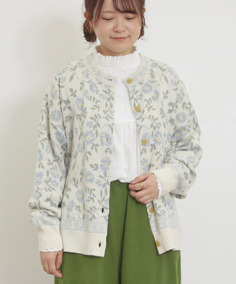 Samansa Mos2「花柄ジャカードカーディガン」|カーディガン|