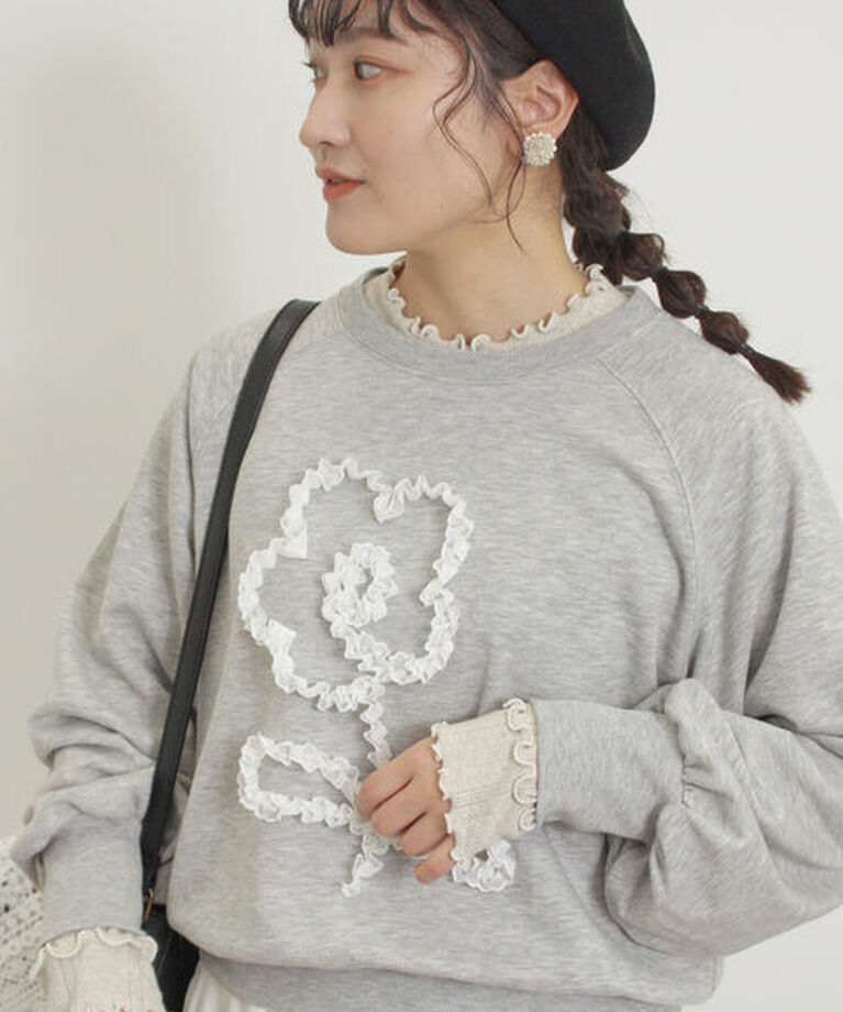 Samansa Mos2「◎レースコードスウェット」|Tシャツ・カットソー|グレー