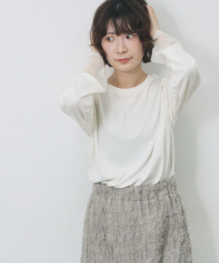 Samansa Mos2 blue「◎袖異素材テレコプルオーバー」|Tシャツ・カットソー|