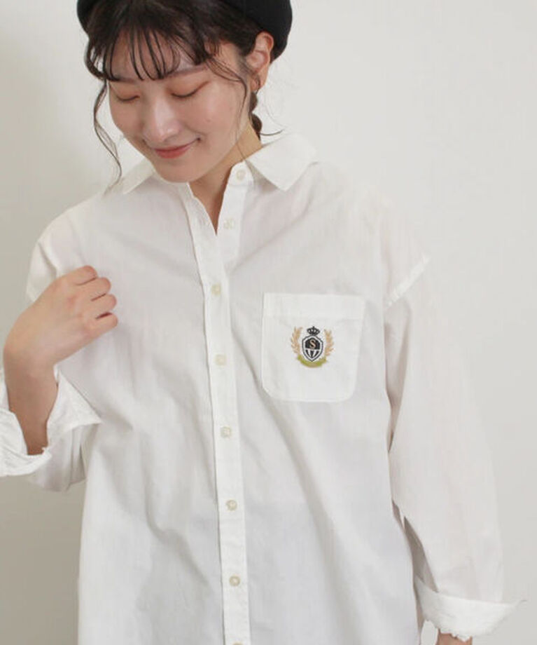 Samansa Mos2「ワッペン風刺繍入りシャツ」|シャツ・ブラウス|オフホワイト