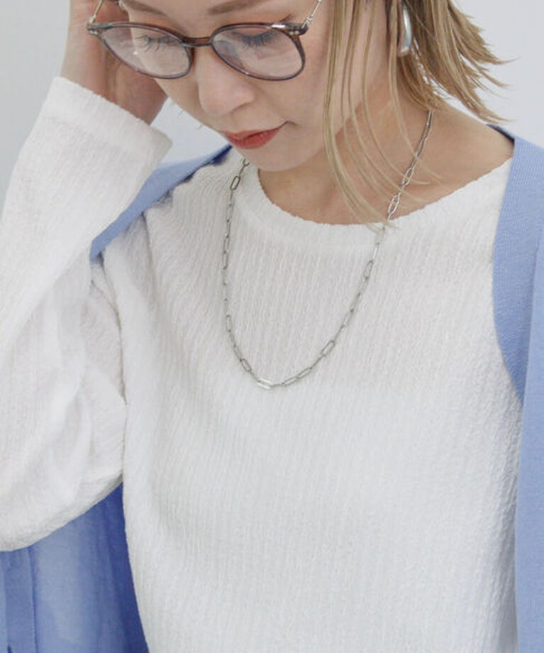 Samansa Mos2 blue「ふくれジャカードリブロンT」|Tシャツ・カットソー|オフホワイト