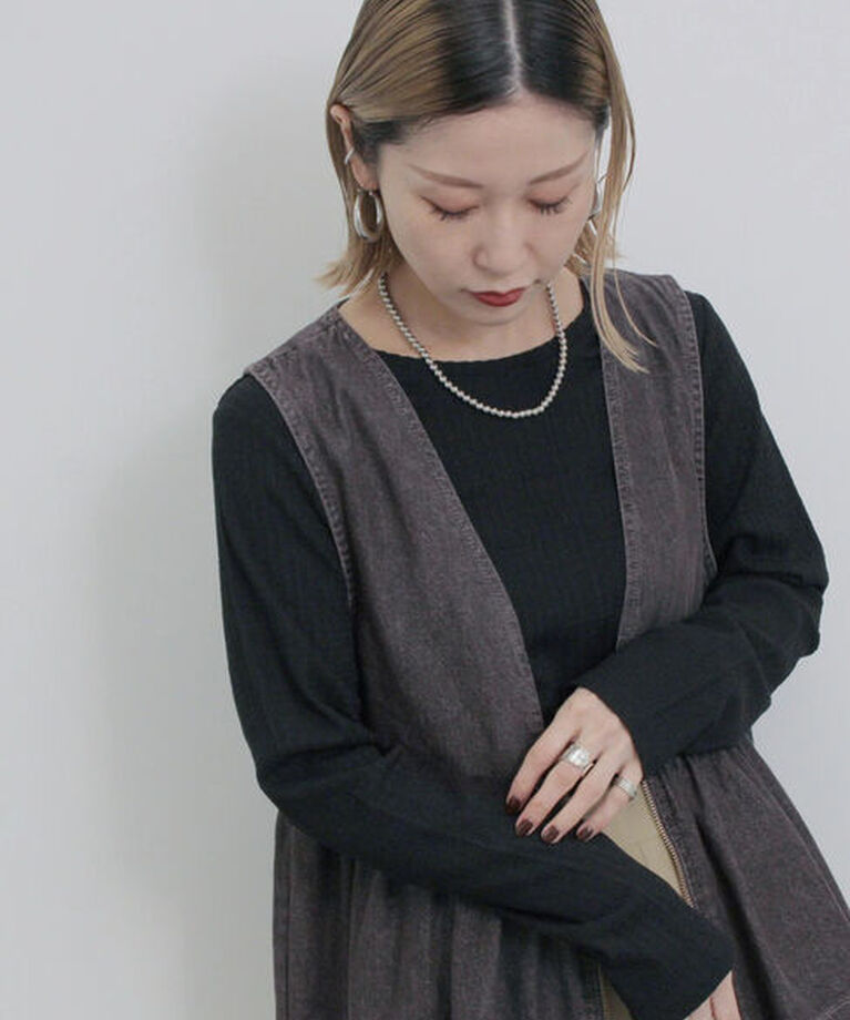 Samansa Mos2 blue「ふくれジャカードリブロンT」|Tシャツ・カットソー|