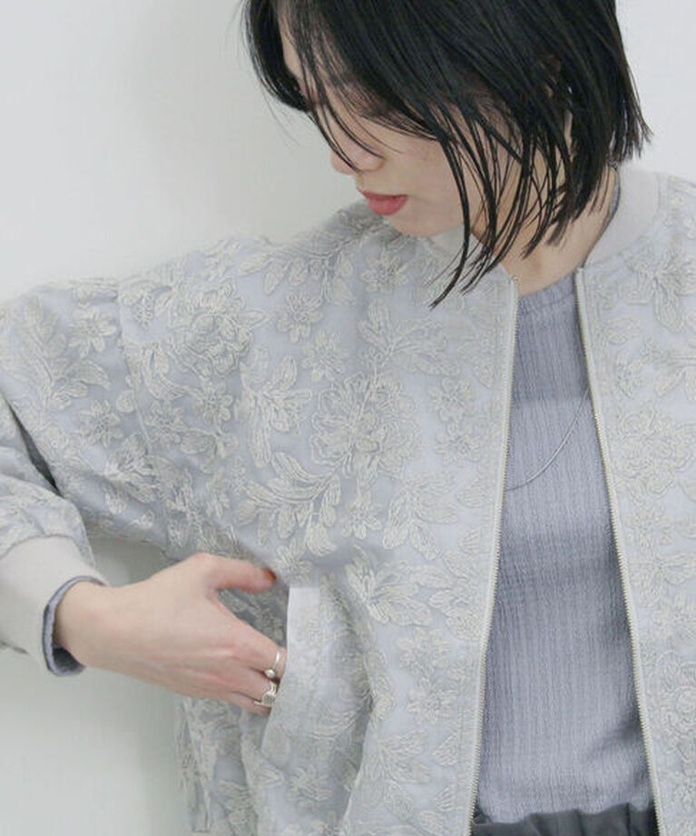 Samansa Mos2 blue「ふくれジャカードリブロンT」|Tシャツ・カットソー|